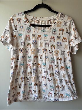 Sleep Sense Casual White Dog-Print Tee for Women medium 95% cotton